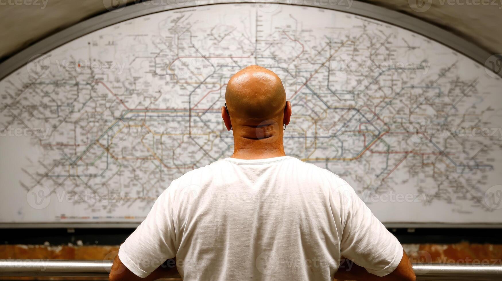 Man studies subway map photo