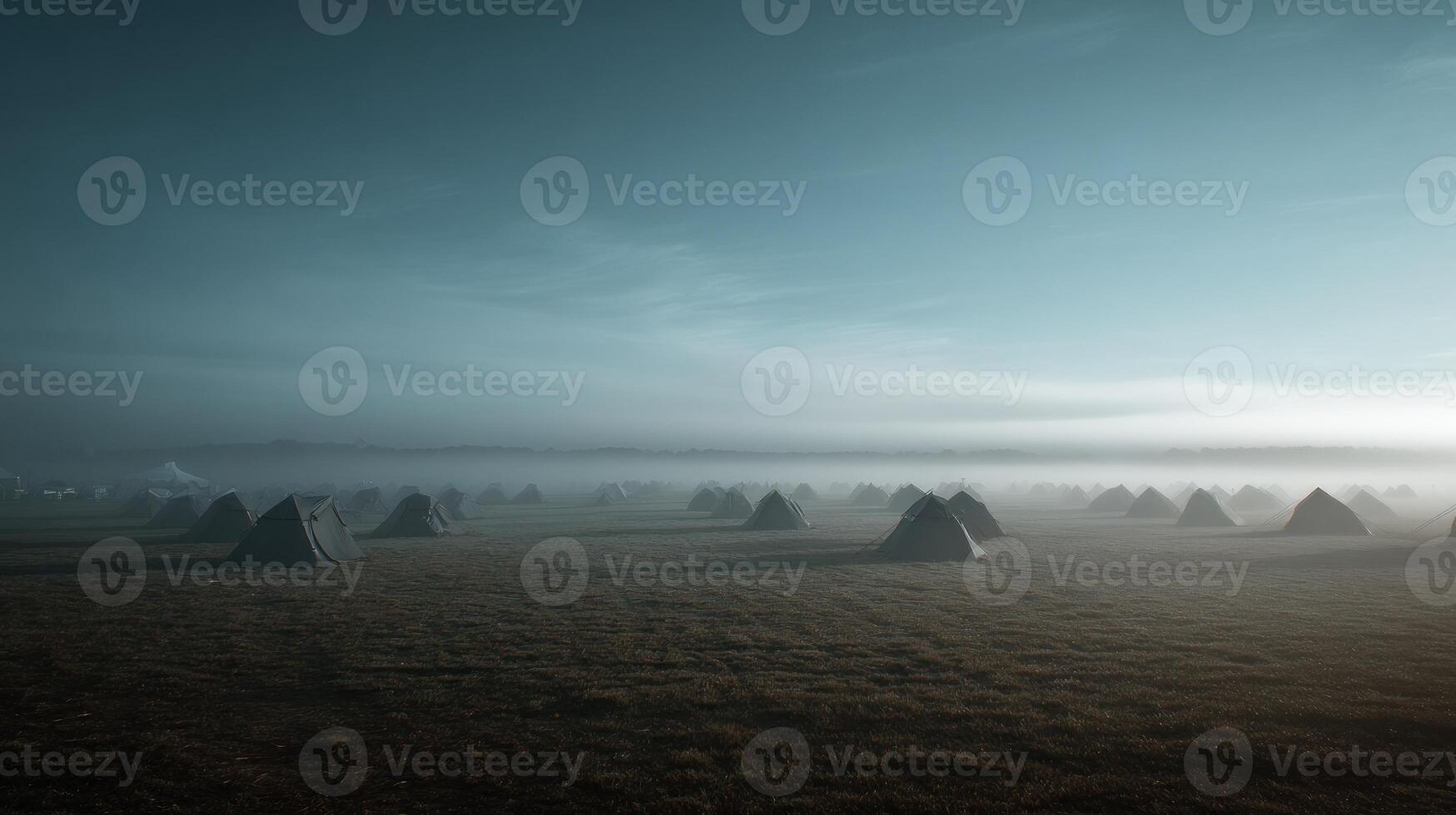 Misty field with tents photo