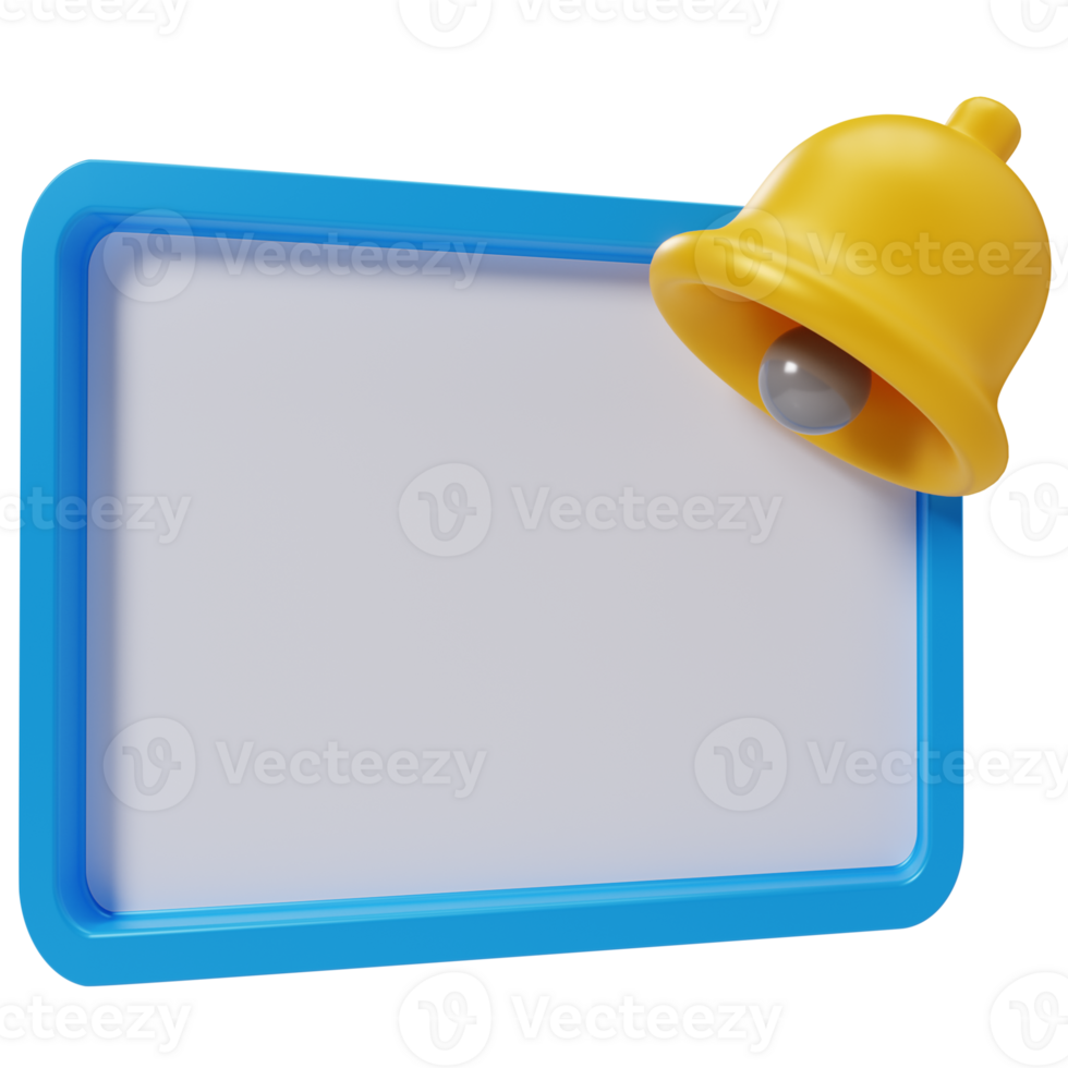 A yellow bell on a blue frame with a blank board png