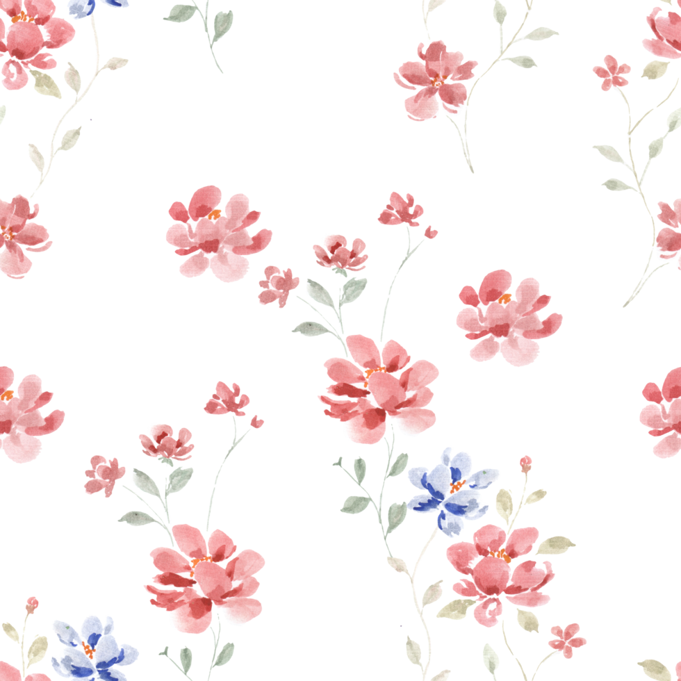 Vintage Red Rose Watercolor Flower Seamless Pattern png