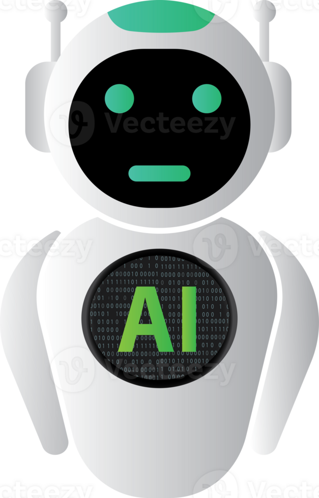 Simple line drawing of a white robot with the word AI on its chest. For future smart robot, artificial intelligence and AI assistant concept design. illustration png