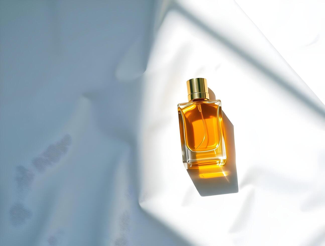 Amber Perfume Bottle Elegant Fragrance in Sunlight Minimalist Product Presentation photo