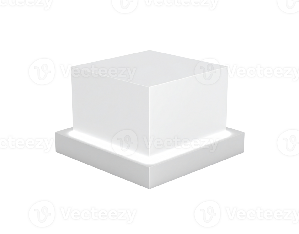 Modern white cube pedestal with a twotiered base and soft glowing ambient light. png