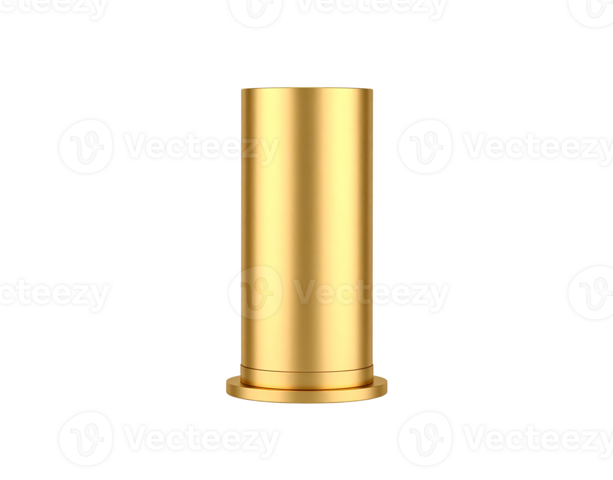 A single golden shotgun shell casing with a smooth brushed metallic texture and a rimmed base. png