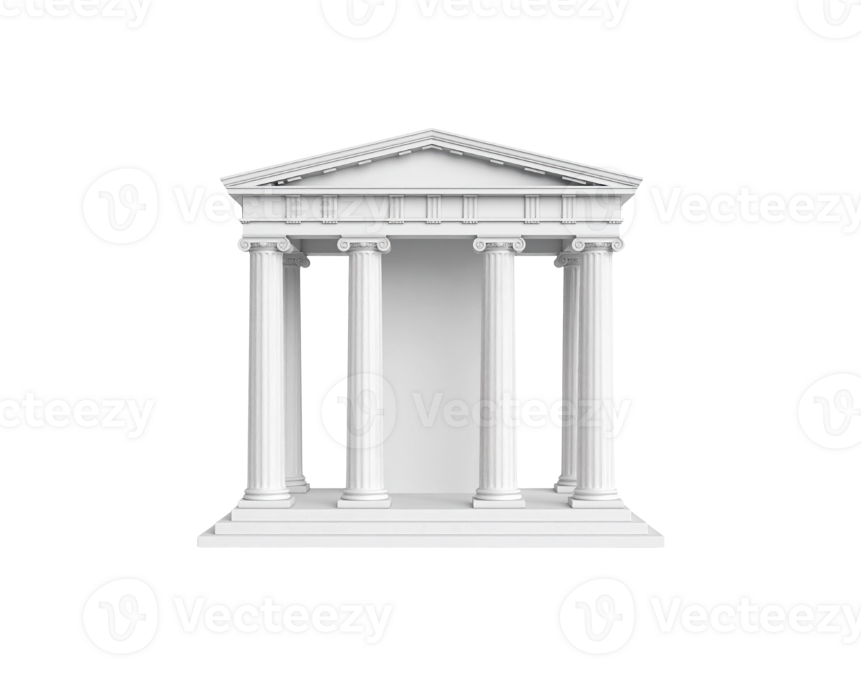 White classical temple portico with six fluted Ionic columns 3D architectural rendering. png