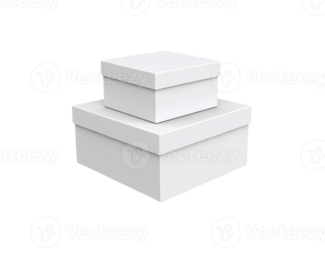 Two stacked white rectangular boxes with lids a smaller box on top of a larger one shown in a clean minimalist style. png