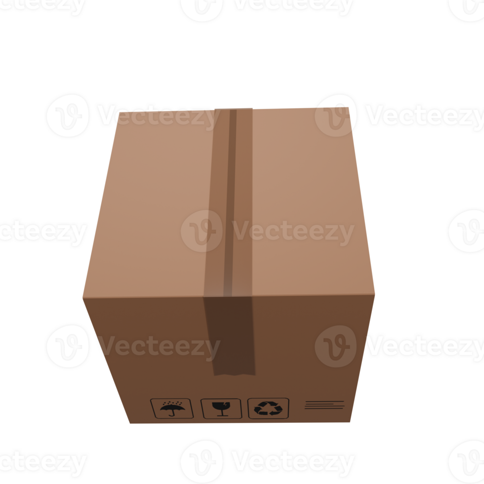Sealed cardboard box in clean 3D design. Perfect for logistics, postal service and product delivery png