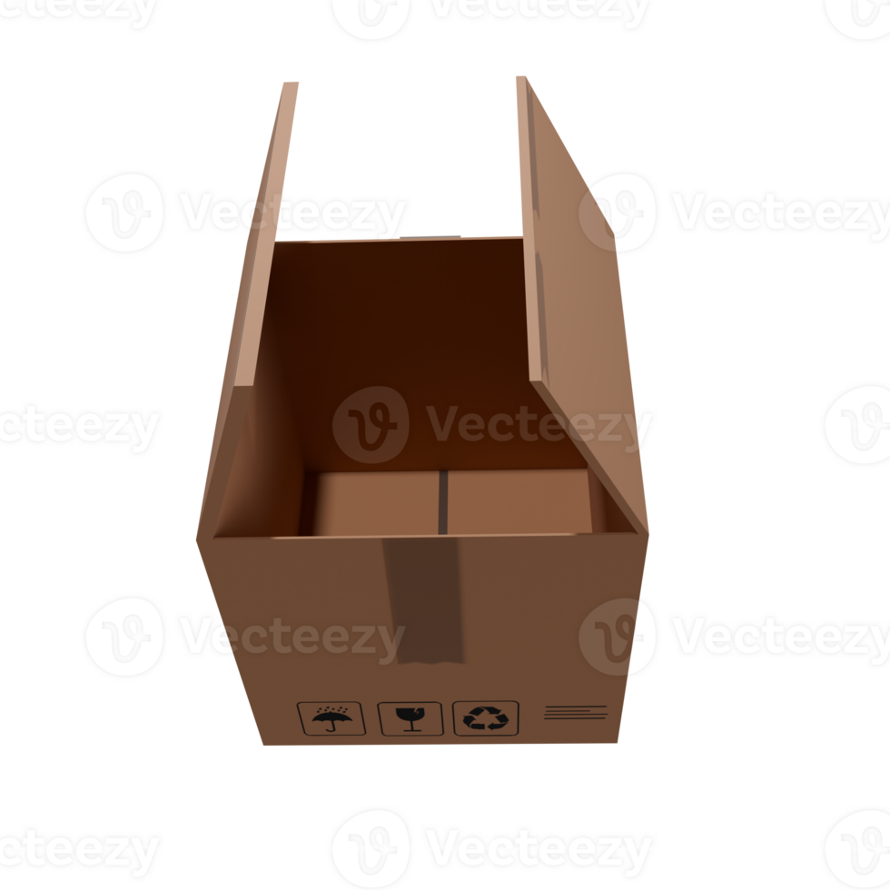 3D Open Cardboard Box for Packaging or Storage png