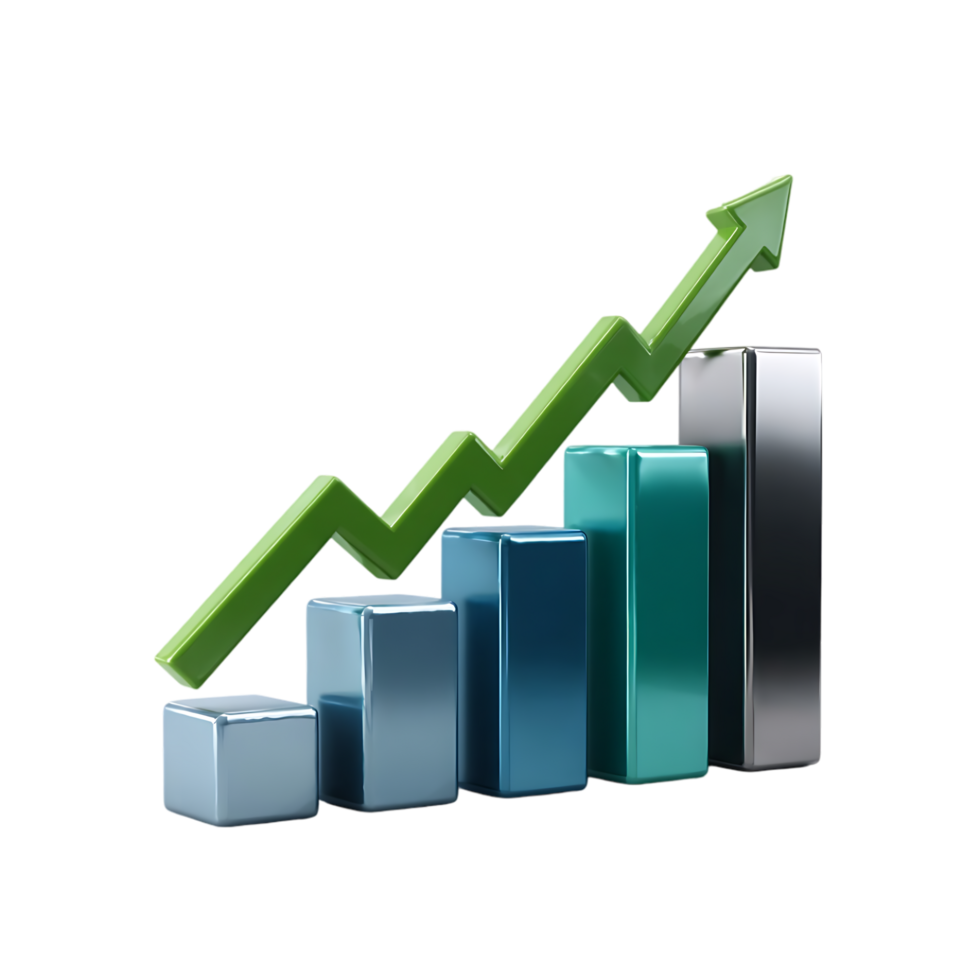 Upward trending bar graph showing growth and success png