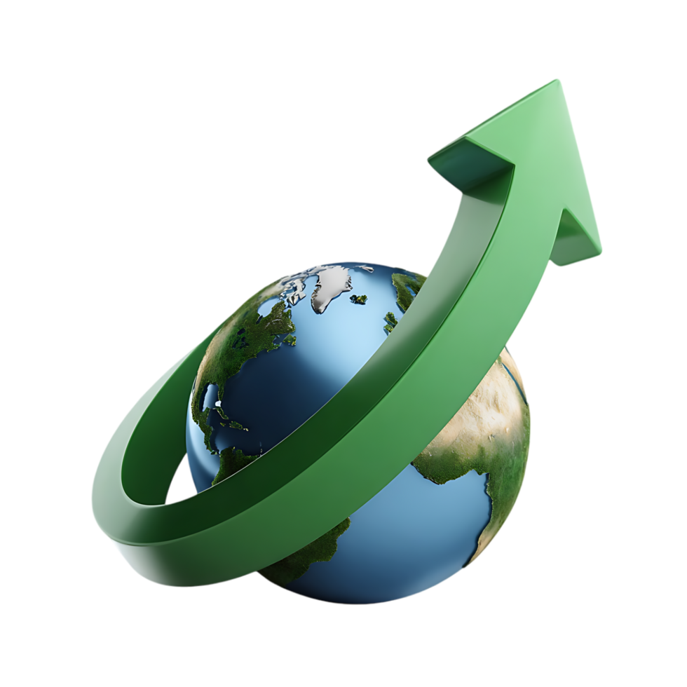Green arrow circling the Earth showing global growth and progress png
