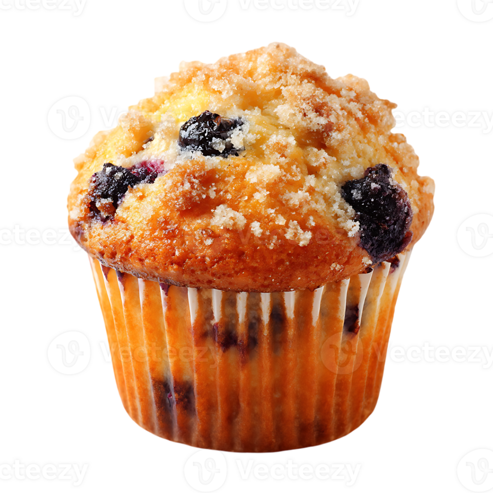 Delicious blueberry muffin topped with crunchy sugar sweet treat baked good png