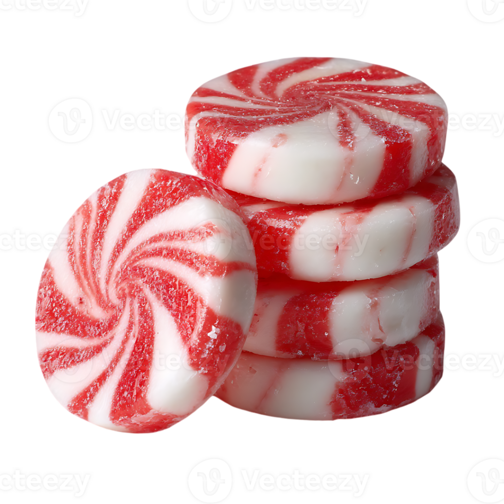 Red and white swirl hard candies stacked high a sweet treat png