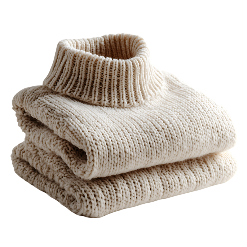 Soft cream turtleneck sweater folded neatly a cozy winter apparel item png