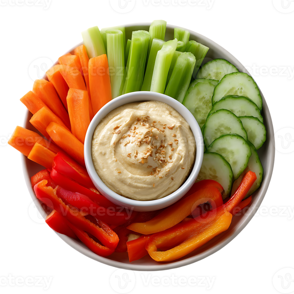 Creamy dip with carrot celery cucumber and bell pepper sticks png