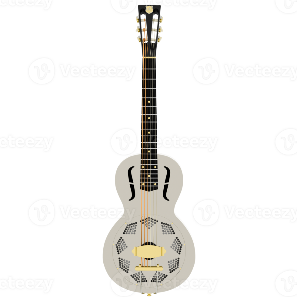 3d render metal resonator acoustic guitar musical instrument with transparent background png
