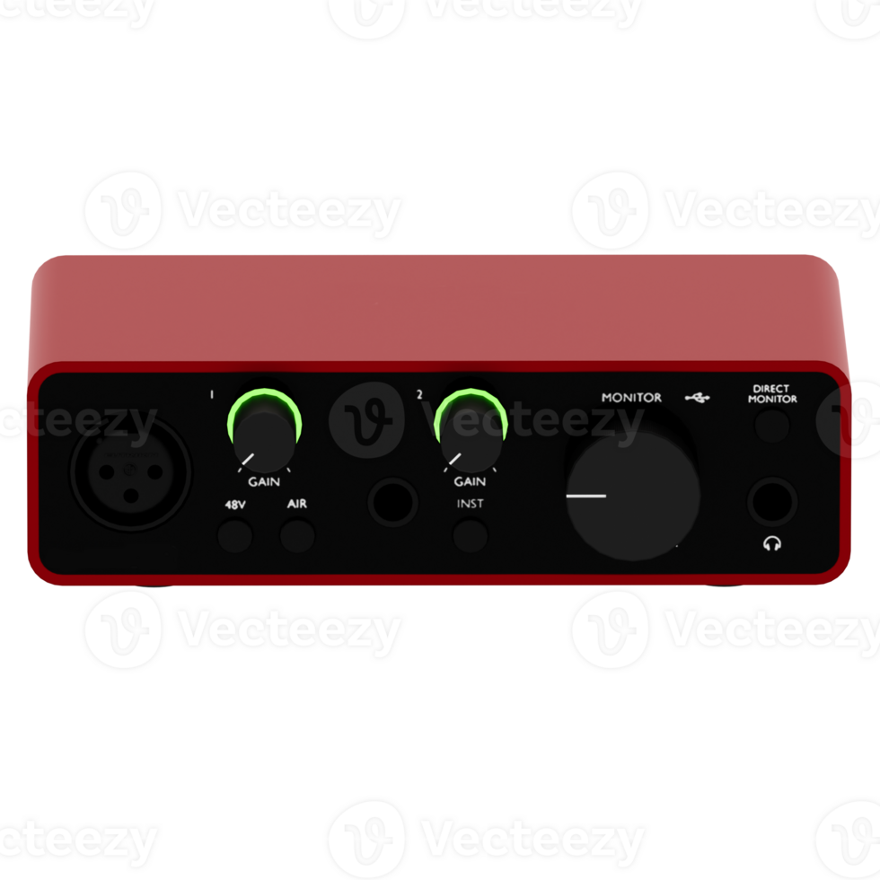 Render red audio interface with knobs with transparent background png