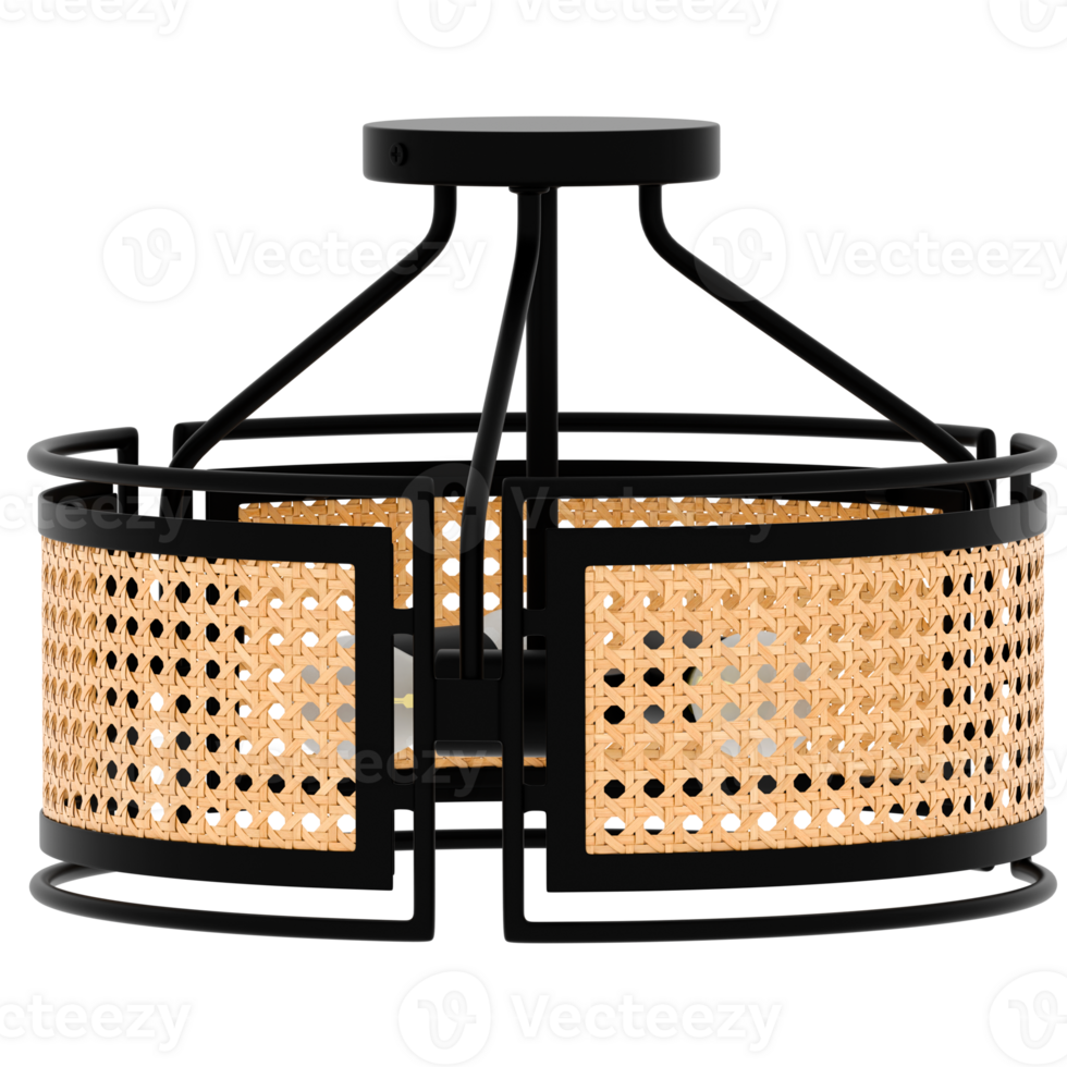 Render rattan ceiling light modern decor with transparent background png