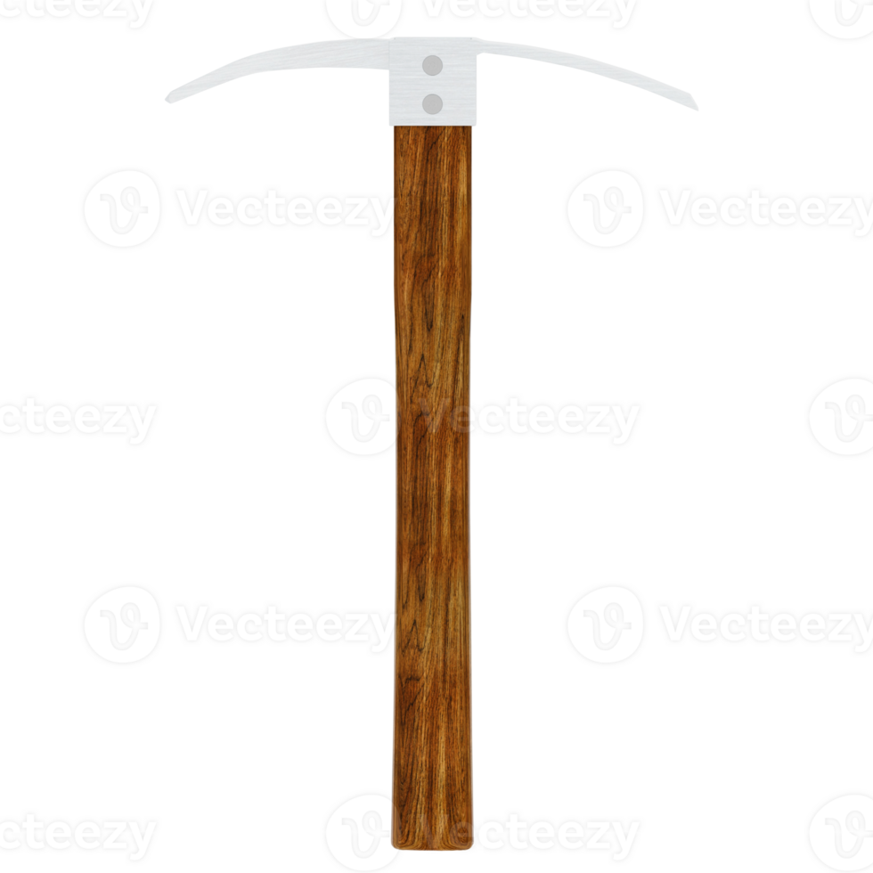 Render metal pickaxe wooden handle mining tool with transparent background png
