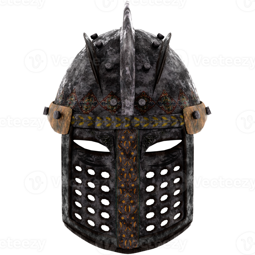 Render medieval knight helmet armor detailed with transparent background png