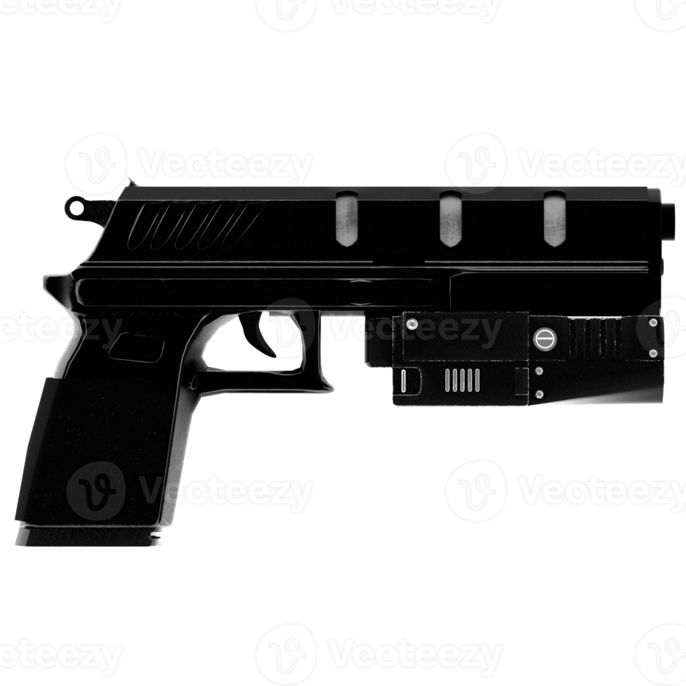 3d render black pistol futuristic weapon handgun tactical with transparent background png