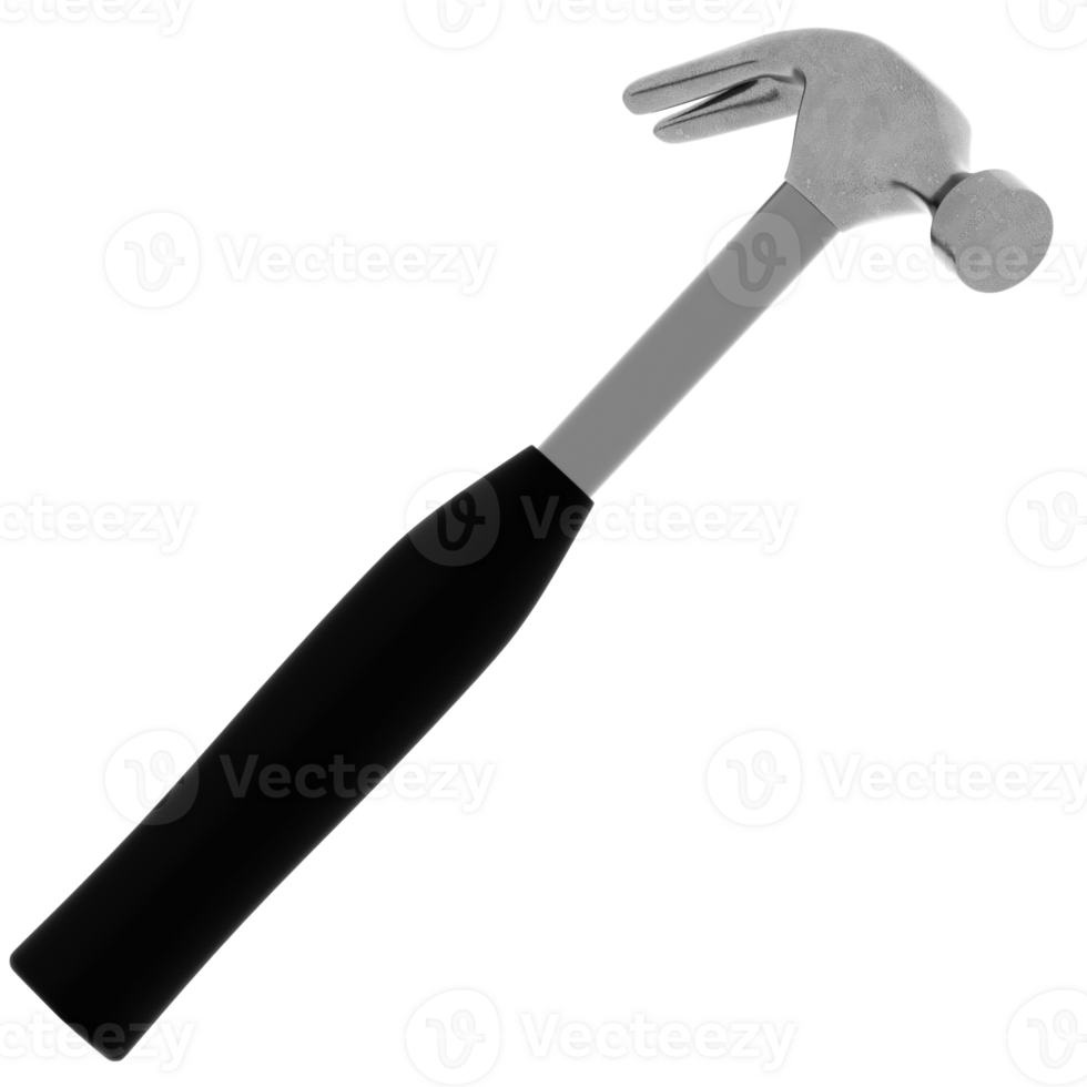 Render metal claw hammer carpentry tool with transparent background png