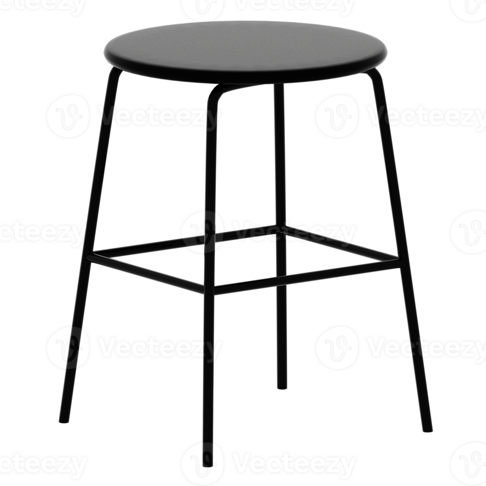 3d render minimalist black metal stool with transparent background png