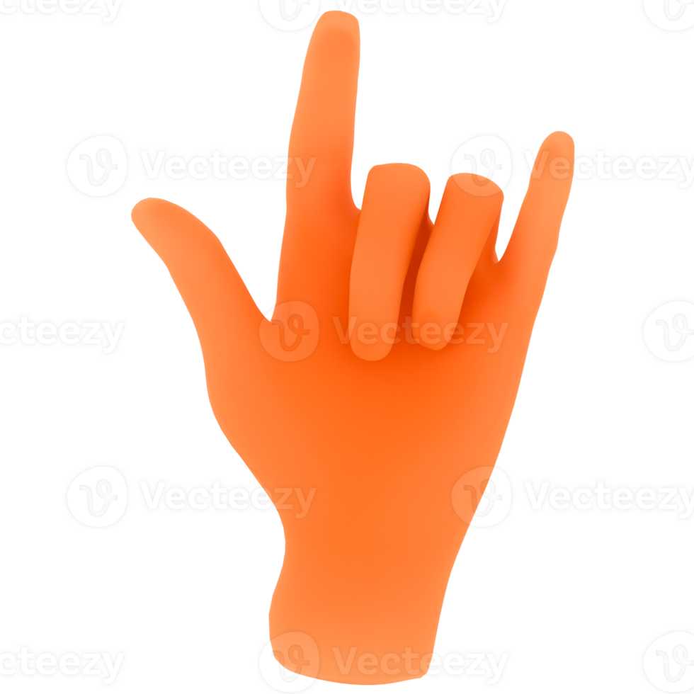 3d render orange hand love sign with transparent background png