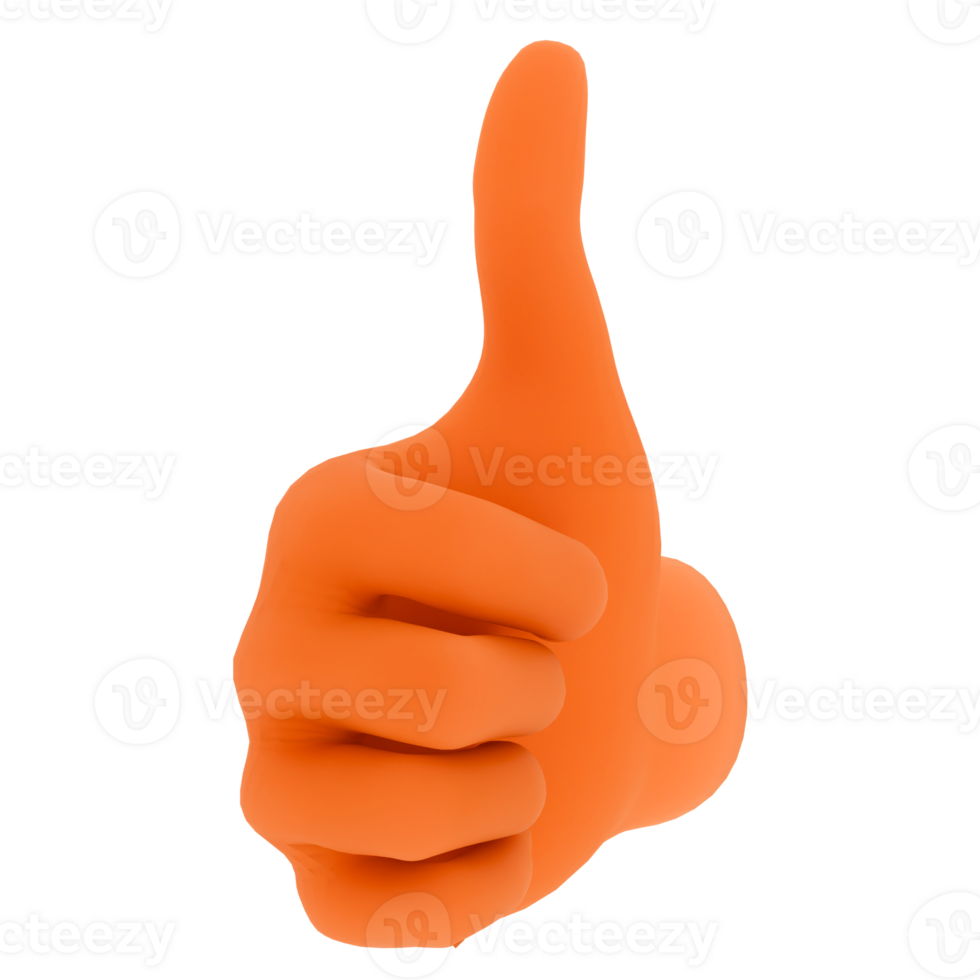 3d render orange hand thumbs up gesture with transparent background png