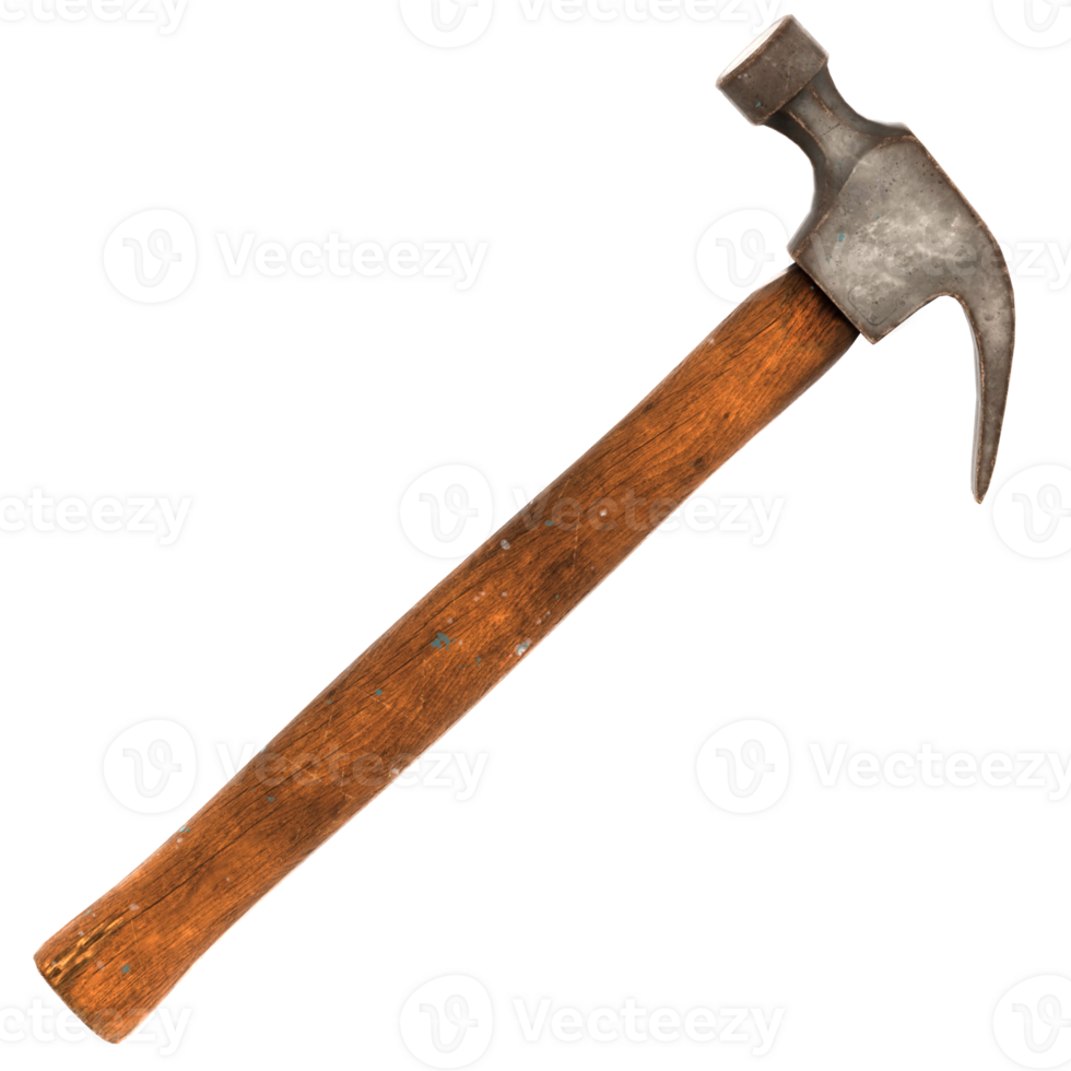 Render old hammer wood handle with transparent background png