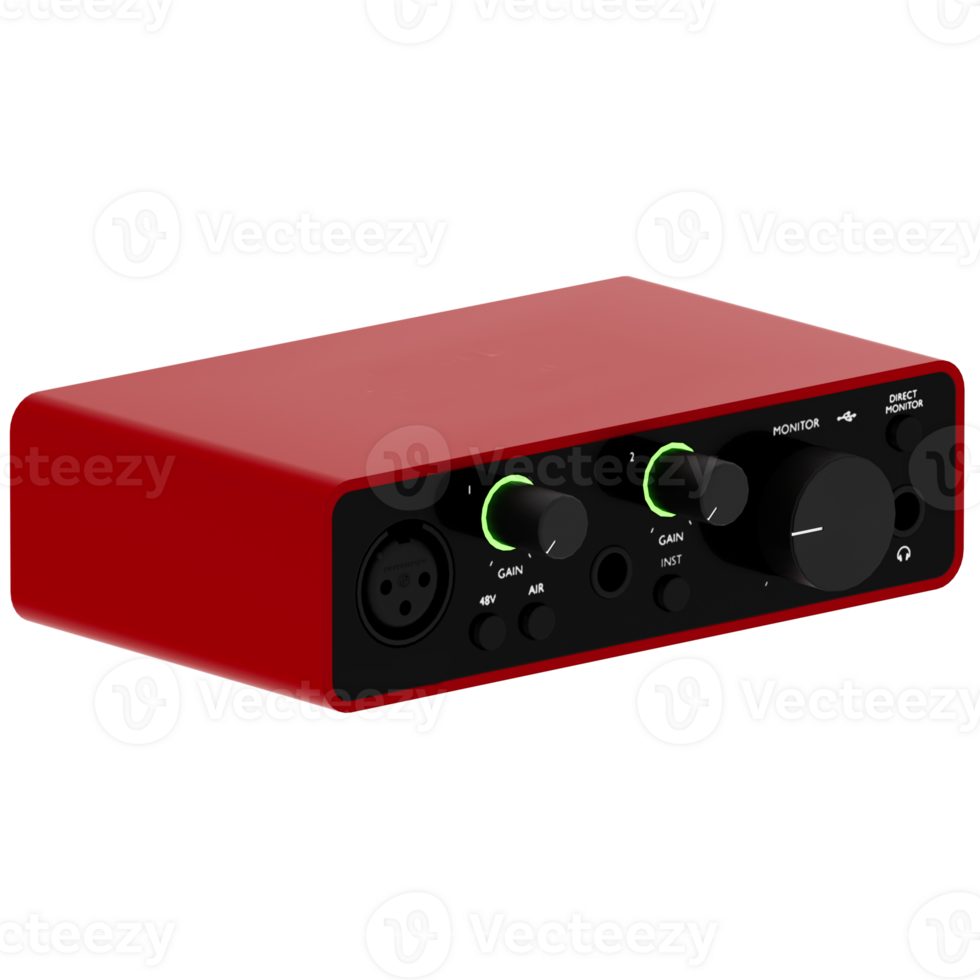 3d render red audio interface with knobs with transparent background png