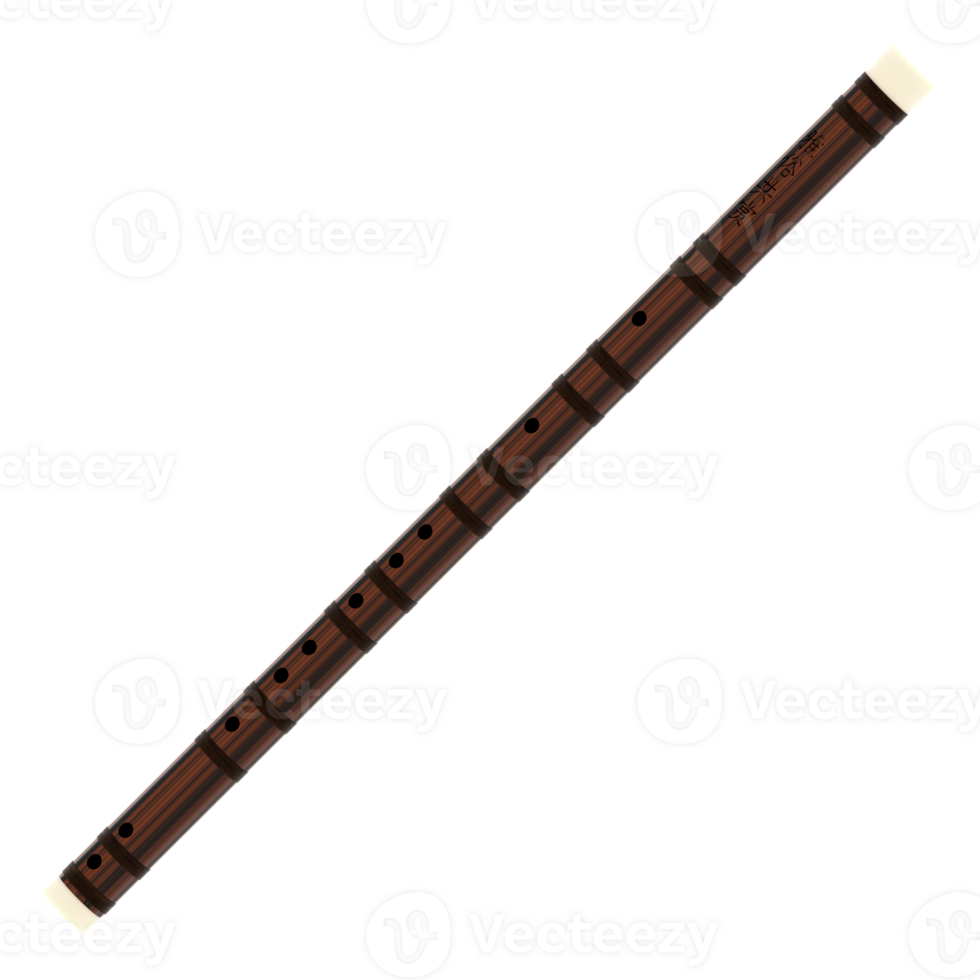 3d render wooden flute traditional music instrument with transparent background png