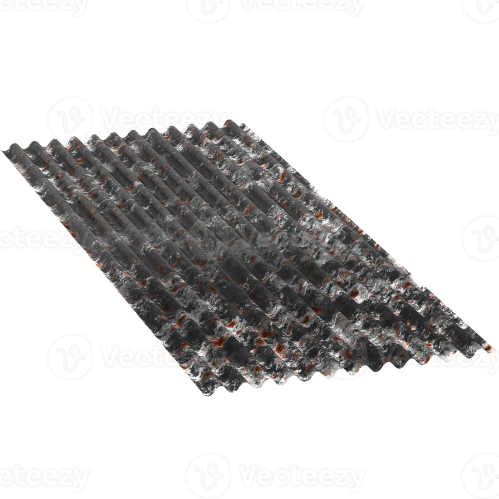Render corrugated metal sheet rusty industrial roofing texture construction with transparent background png
