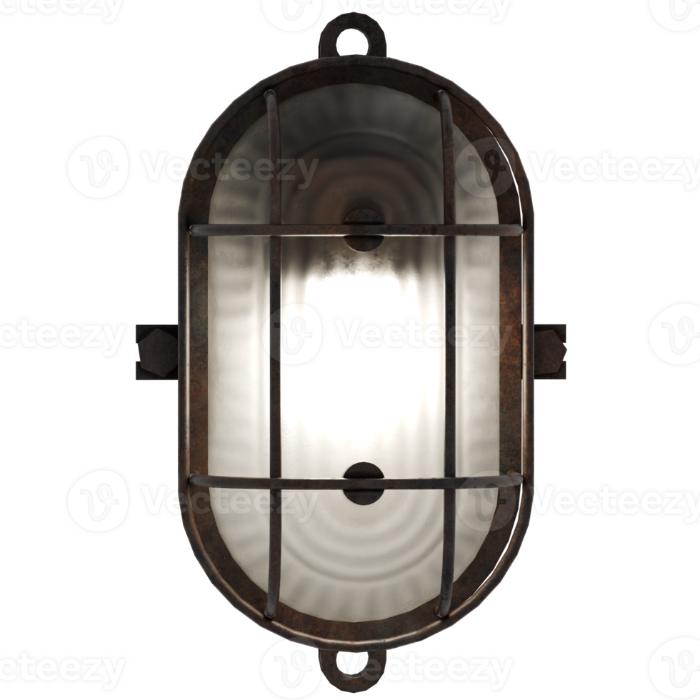 Render industrial cage wall light with transparent background png