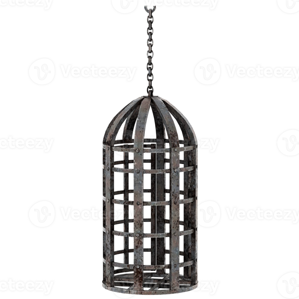Render medieval iron cage hanging metal rustic with transparent background png