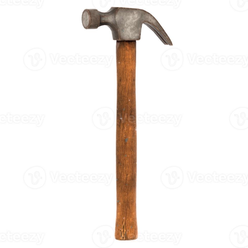 3d render old hammer wood handle with transparent background png