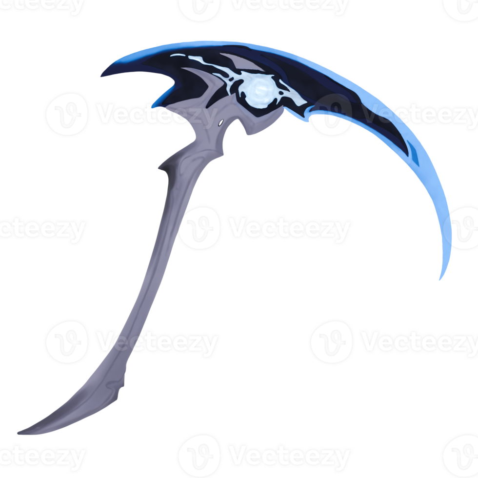 Render fantasy scythe glowing blade dark with transparent background png