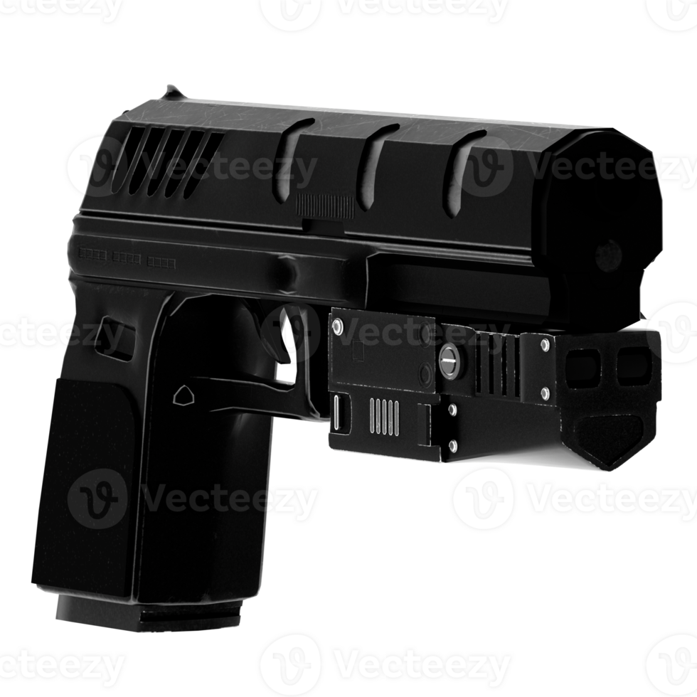 Render black pistol futuristic weapon handgun tactical with transparent background png