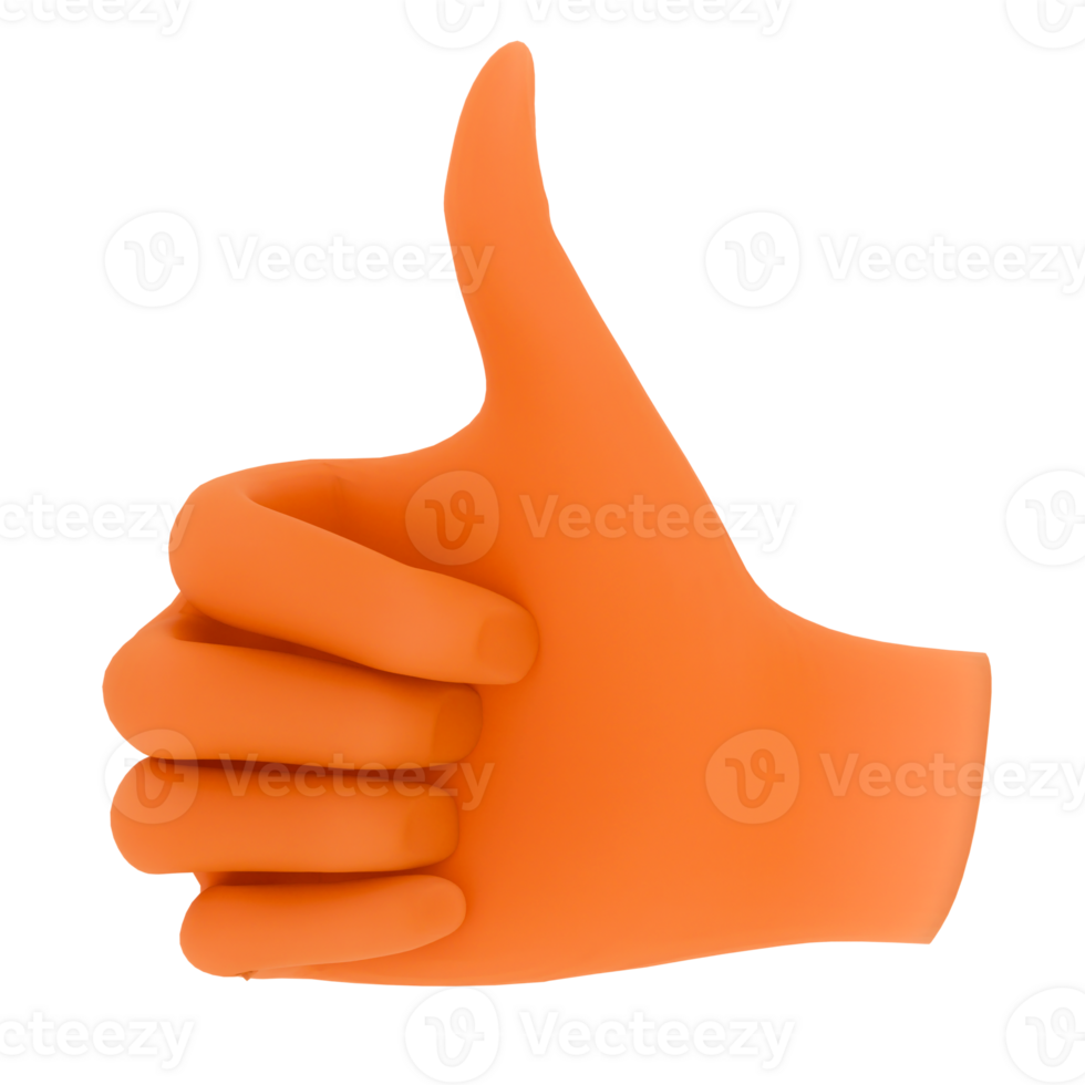 Render orange hand thumbs up gesture with transparent background png