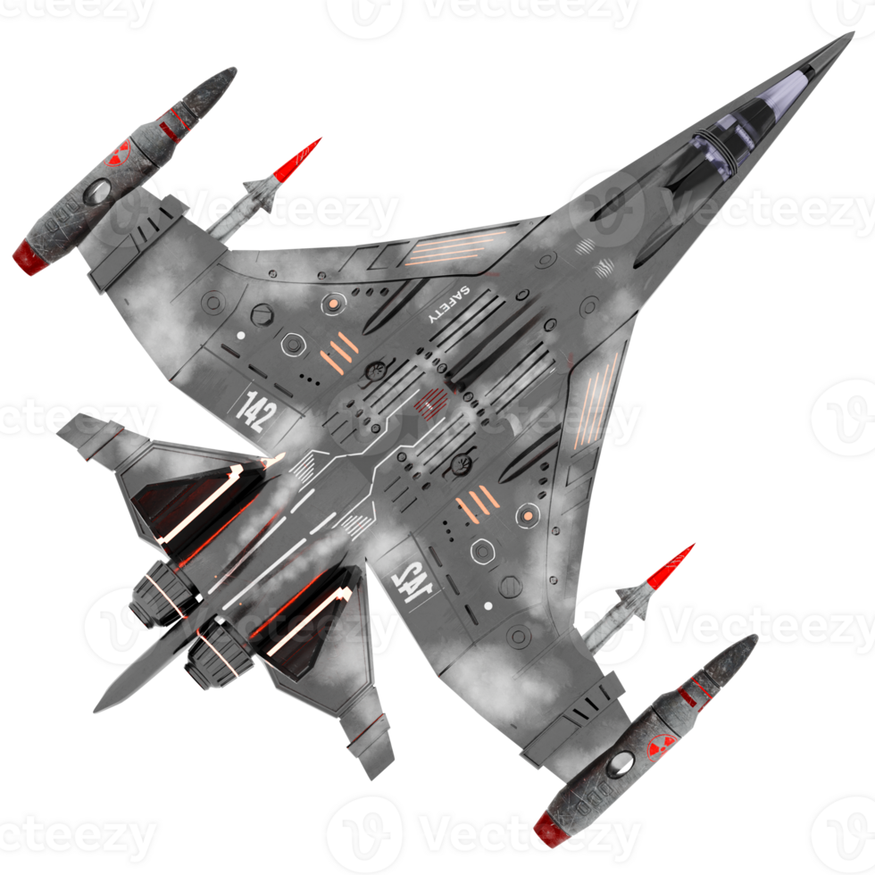 Render sci fi fighter jet with transparent background png
