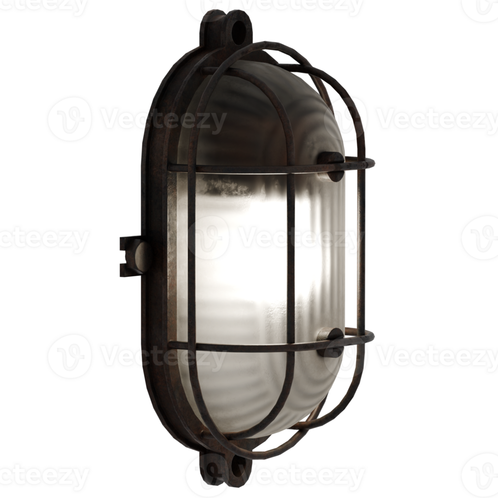 3d render industrial cage wall light with transparent background png