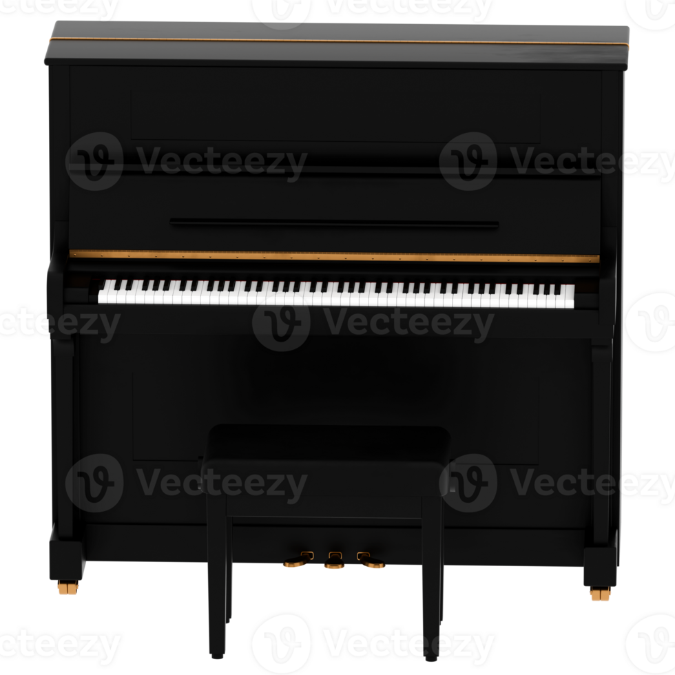 3d render black upright piano musical instrument with transparent background png