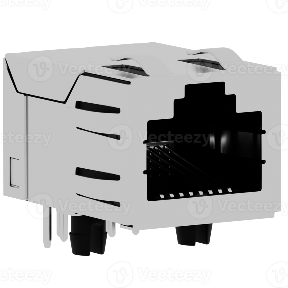 3d render ethernet port network connector jack with transparent background png