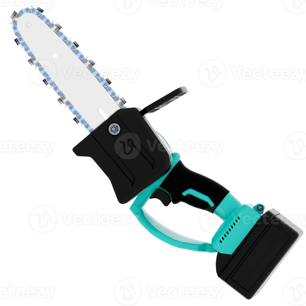 3d render battery powered mini electric chainsaw with transparent background png
