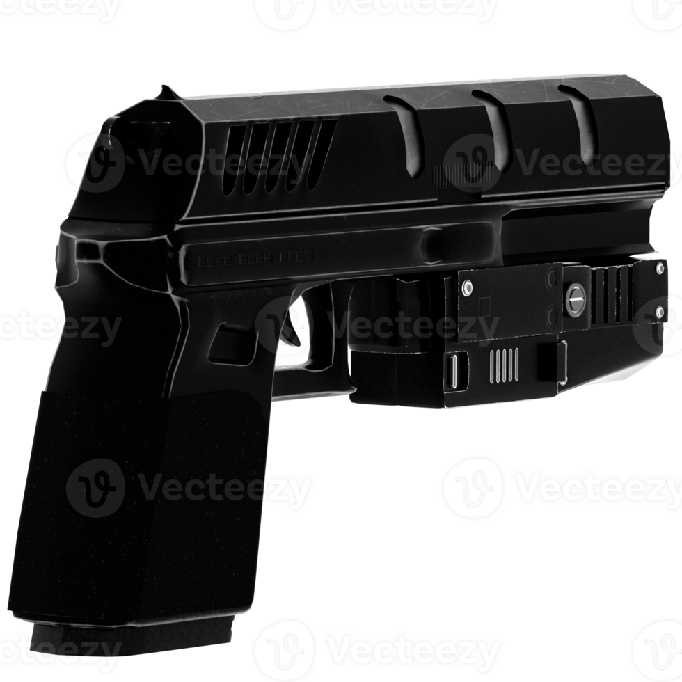 Black pistol futuristic weapon handgun tactical with transparent background png
