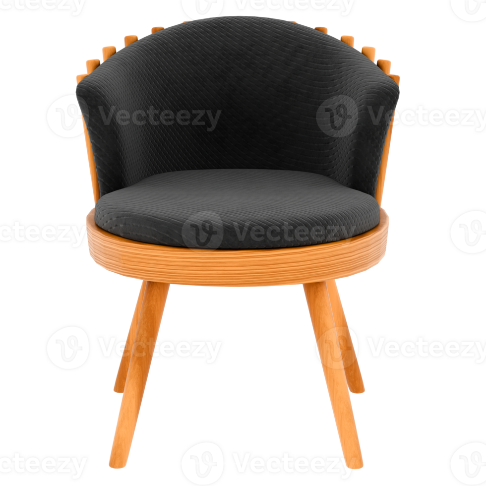 Render upholstered chair cushion stylish wood cozy with transparent background png