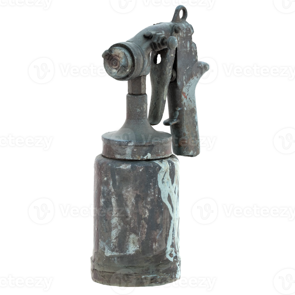 Render paint spray gun rusty old with transparent background png