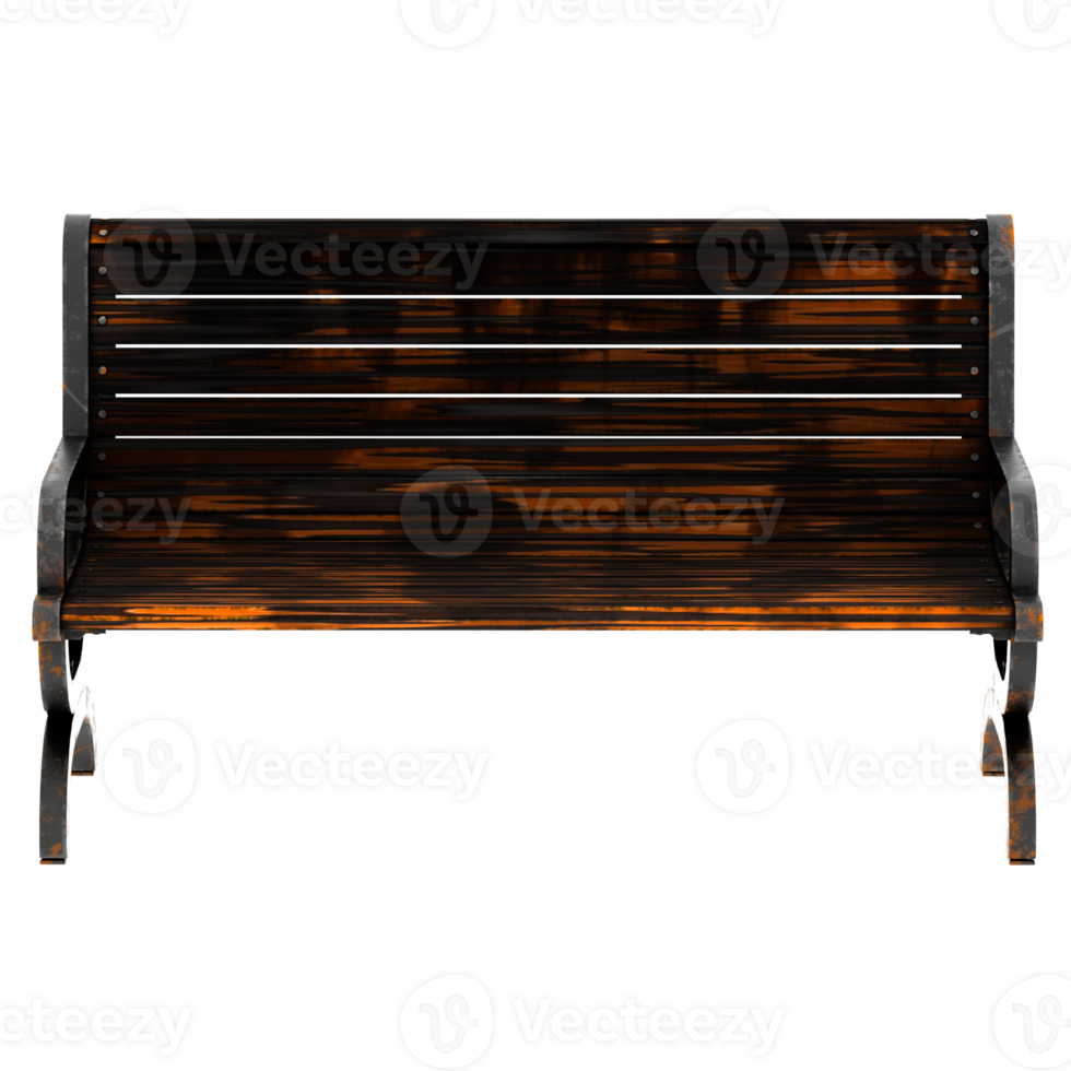 3d render park bench rusty old with transparent background png