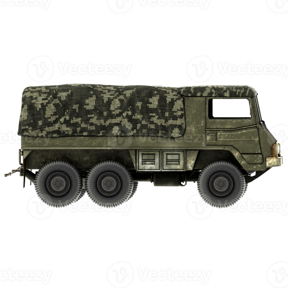Military truck camouflage transport vehicle green with transparent background png