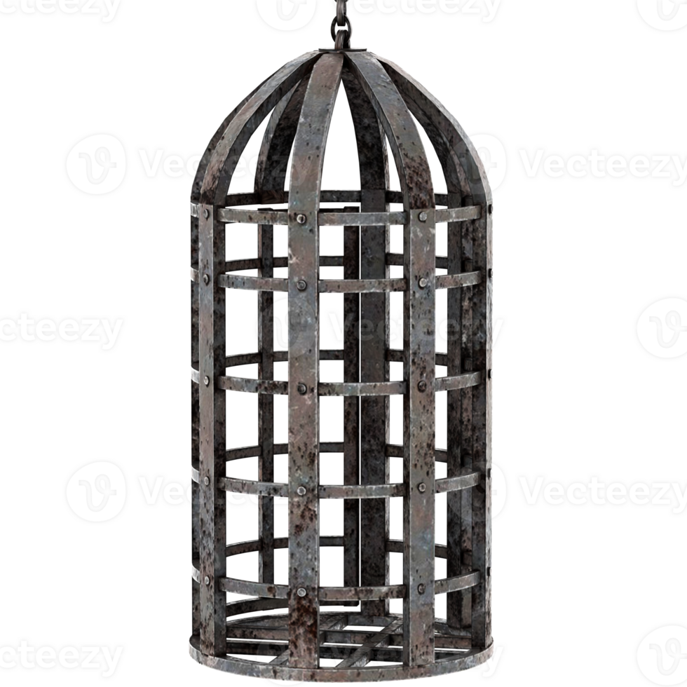 3d render medieval iron cage hanging metal rustic with transparent background png