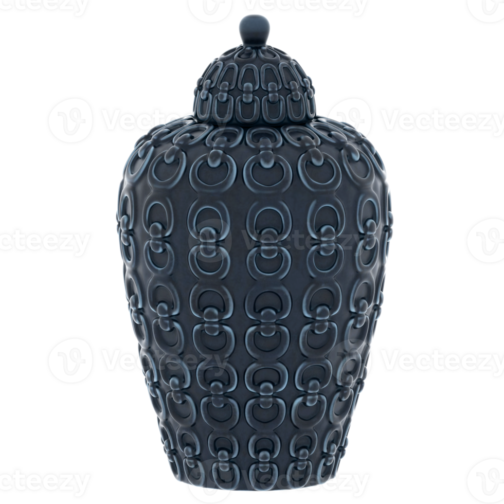 3d render ceramic vase blue embossed pattern with transparent background png